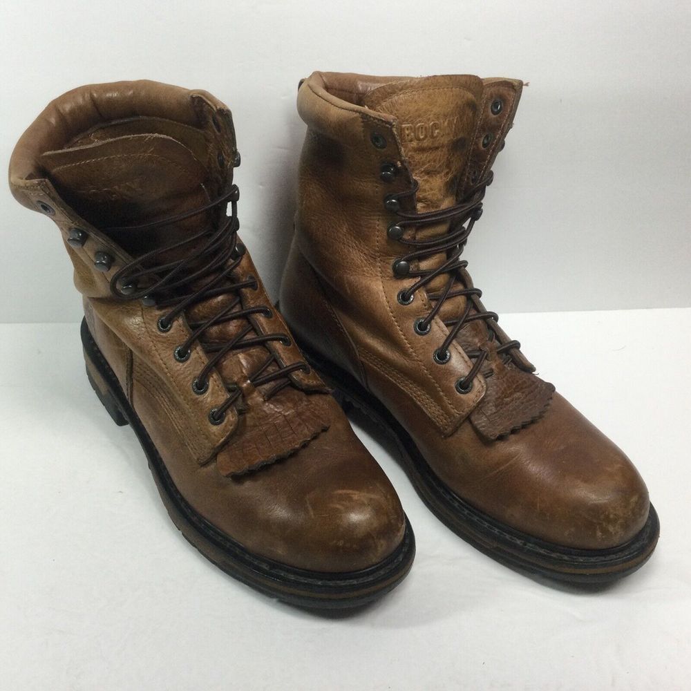 Rocky 8 in Steel Toe Rider Mens Size 10.5 Lacer Work Boots‎ #6722 Brown Leather